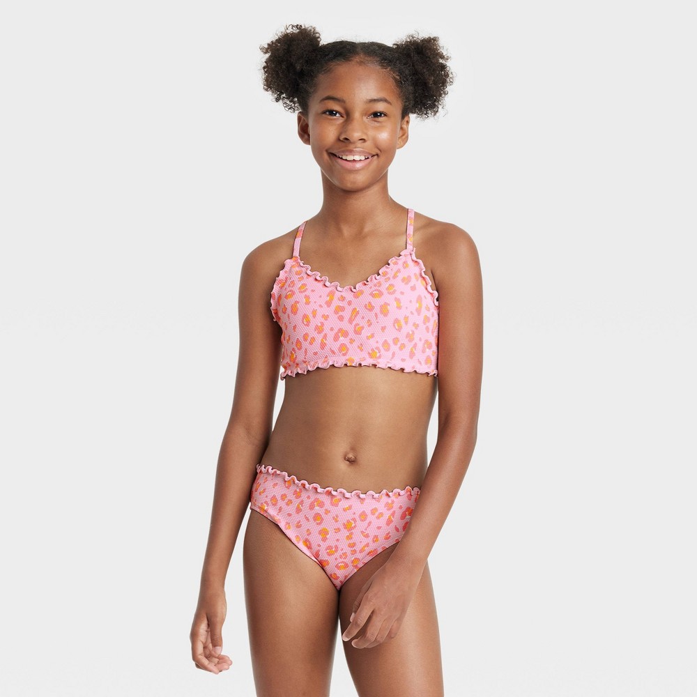 Girls' 2pc Wild One Bikini Set - art class™ Peach Orange S