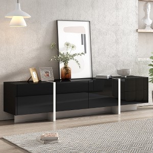 LIVAREEmlen White & Black Contemporary Rectangle Design TV Stand, TV Console Table for TVs Up to 80'' with High Gloss UV Surface for Living Room - 1 of 4