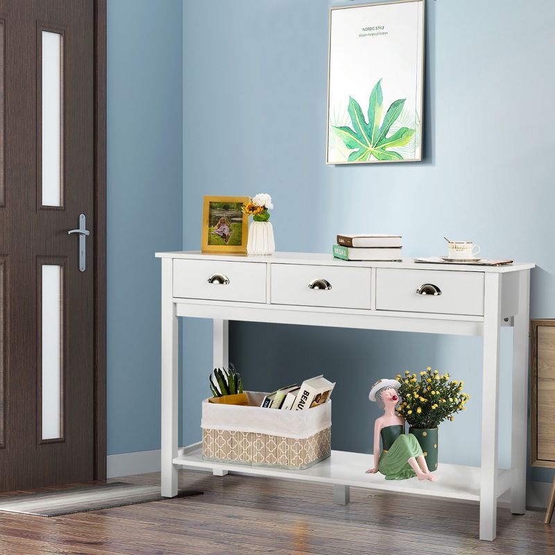 Costway Console Table with 3 Drawers Bottom Shelf Sofa Side Table Entryway White, 4 of 11