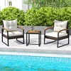 Tangkula 3PCS Patio Wicker Furniture Set PE Wicker Furniture Conversation Set w/ Acacia Wood Table - 2 of 4