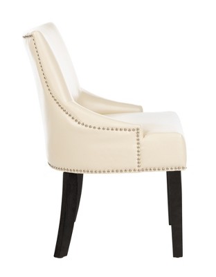 Transitional Flat Cream Leather Upholstered Side Chair with Nailhead Trim