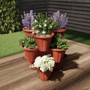 Pure Garden 3-Tier Stacking Planters - Space Saving Flowerpots for Indoor/Outdoor Vertical Herb & Vegetable Garden - 1 of 4