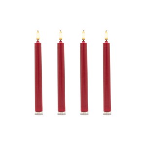 Lumabase 4ct Battery Operated 3D Wick Flame Taper Candles Red - 1 of 3