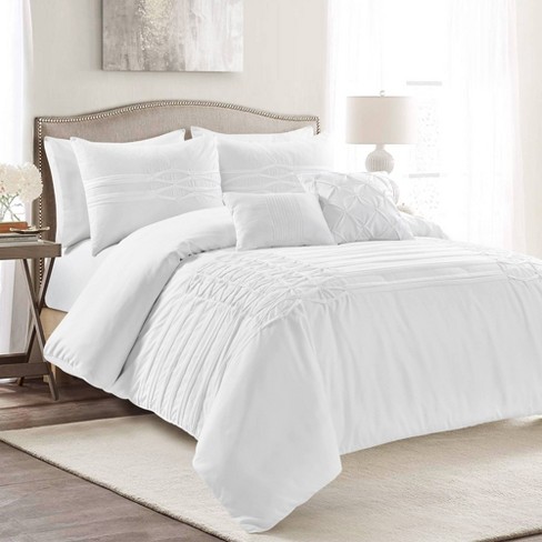 Full/queen 5pc Arora Pleat Comforter Set White - Lush Décor : Target