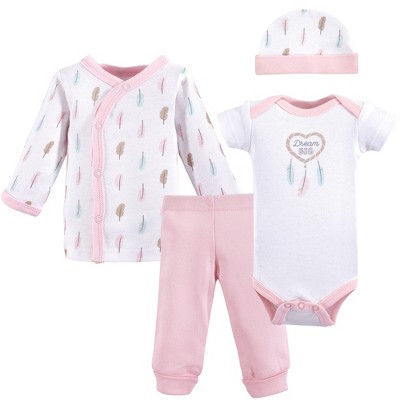 Luvable Friends Baby Girl Cotton Preemie Layette Set, Feathers, Preemie