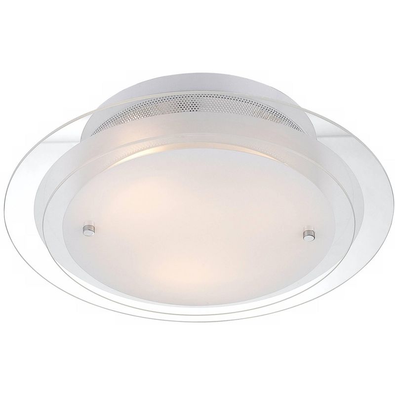 Possini Euro Design Modern Ceiling Light Flush Mount Fixture 15 3/4" Wide Gleaming White 3-Light 2-Tier Clear Frosted Glass for Bedroom Kitchen House, 1 of 9