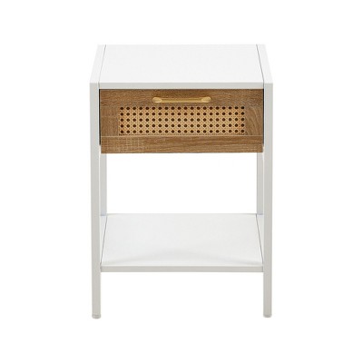 NicBex Nightstand with Rattan Drawer and Open Storage Shelf Modern End Table with Metal Legs for Bedroom,Living Room