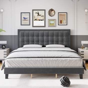 Modern Upholstered Platform Bed with Button Tufted Headboard