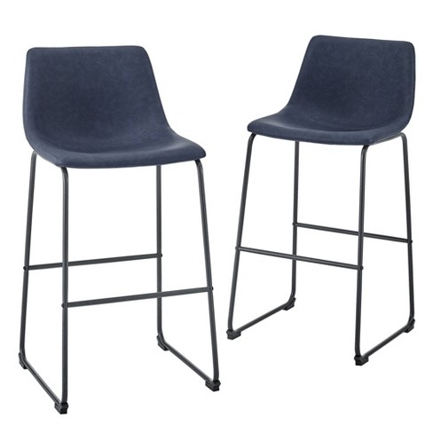 Set of 2 Laslo Modern Upholstered Faux Leather Barstools Navy Blue Saracina Home