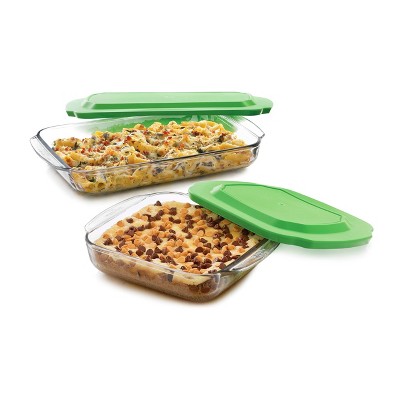 Libbey Baker's Basics 2pc Glass Bake Dish Set with 2 Plastic Lids Value Pack