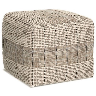Billie Square Woven Jute Pouf in Natural and Gray