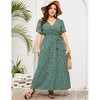 BLUEMING Summer Maxi Dress for Plus Size Women Tie Wasit Surplice Dress Flutter Sleeve A-Line Dress - 3 of 4