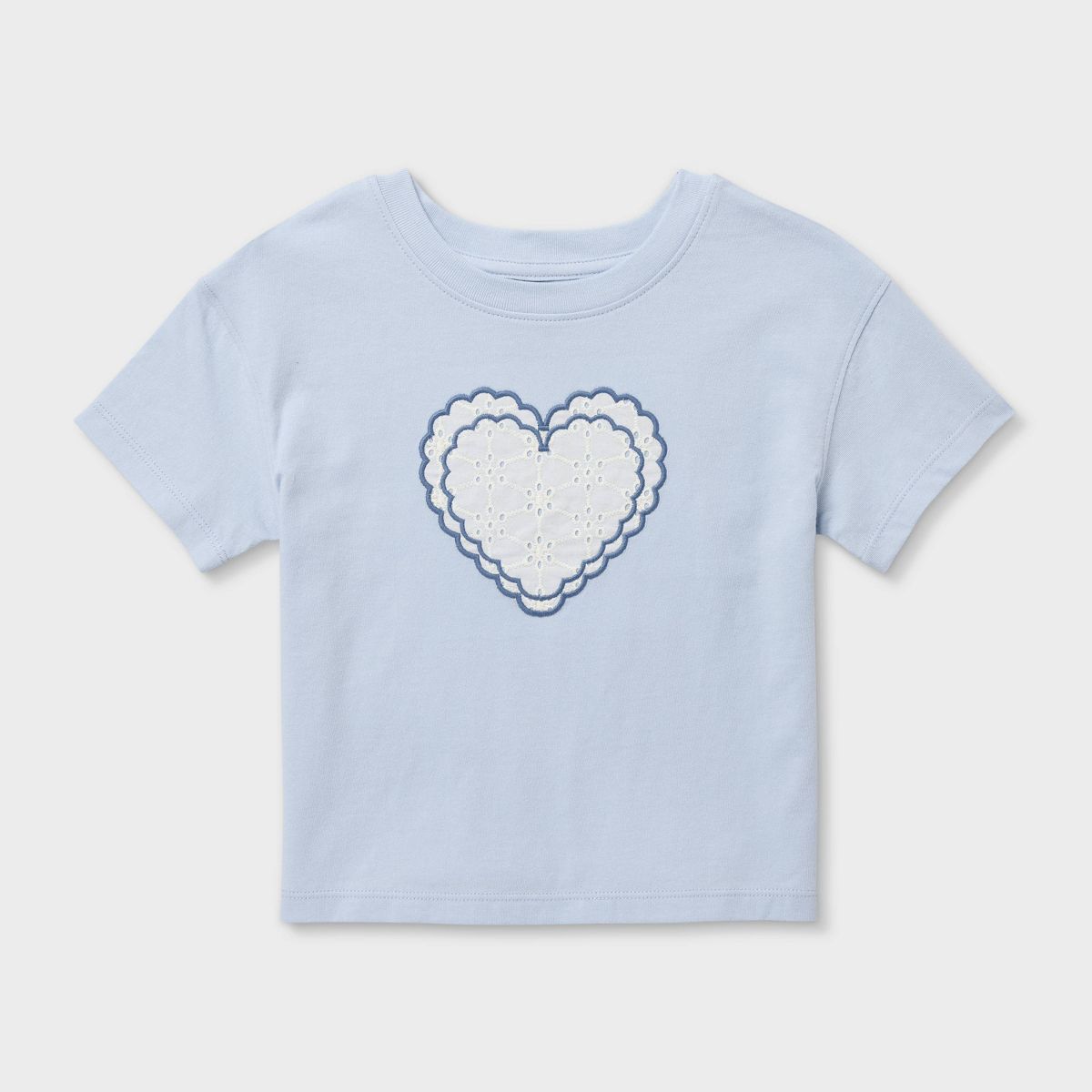 Baby & Toddler Girls' Eyelet Heart Short Sleeve Oversized T-Shirt - Cat & Jack™ Light Blue - thumbnail 2