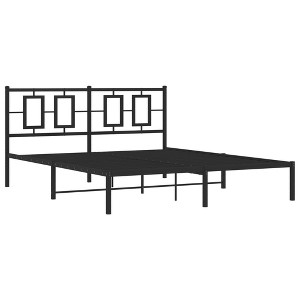 vidaXL Black Metal Double Bed Frame with Headboard - Sturdy Steel Bedroom Furniture, 81.5x61.4x35.8 Inches - 1 of 4