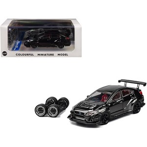 Subaru VAB WRX S4 Widebody Black Metallic with Red Interior with Extra Wheels 1/64 Diecast Model Car by CM Model - 1 of 4