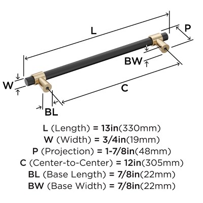 Matte Black and Golden Champagne 12" Appliance Pull