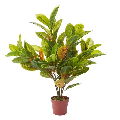 Faux Croton Plant - Realistic Croton Natural and Lifelike Imitation Greenery with Weighted Pot for Indoor by Nature Spring (36")