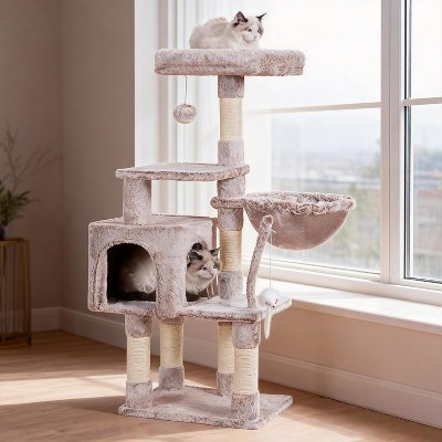 Cat Tower Condo for Indoor Cats, Cat House with Padded Plush Perch, Cozy Hammock