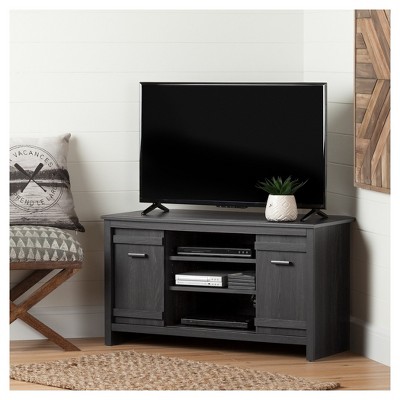 Modern Gray Oak Corner TV Stand with Fireplace and Cabinet