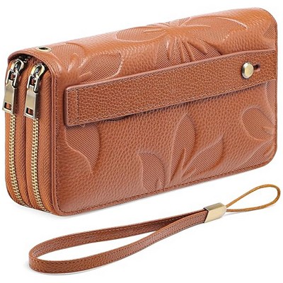 Women’s Leather Clutch Wallet – RFID Blocking Wristlet Purse with Large Capacity, Credit Card Holder, Zipper Pocket & Hand Strap