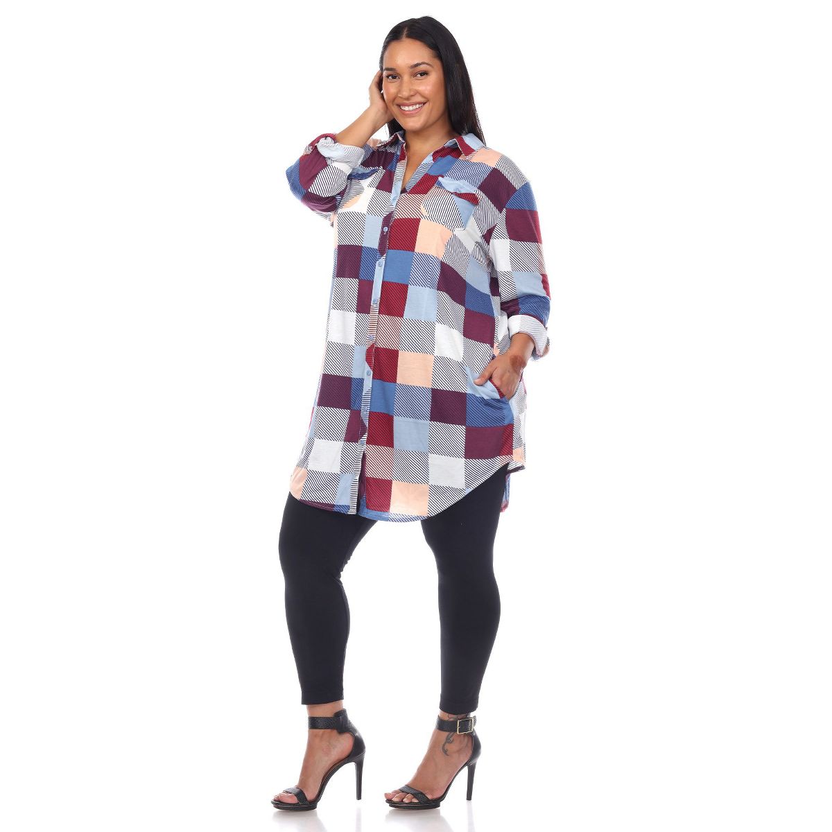 Plus Size Plaid Tunic Shirt - White Mark - thumbnail 7