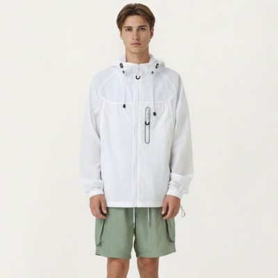 Alilang Men's Lightweight Windbreaker Jacket with Hood Full Zip Closure Drawstring Detail and Zipper Chest Pocket Design - X Large, White — фото 2
