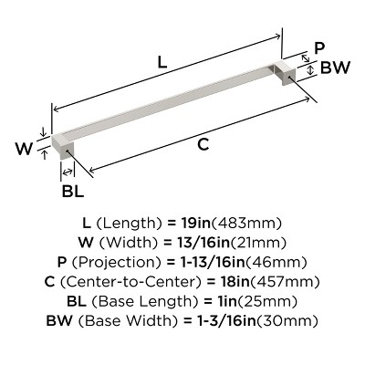 Polished Nickel 18-inch Rectangular Appliance Pull with Mounting Hardware