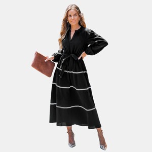 Women's V-neck Belted Long Puff Sleeve Maxi Dress - Cupshe - 1 of 4