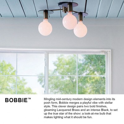 Lacquered Brass and Black Mid-Century Modern Flush Mount Light