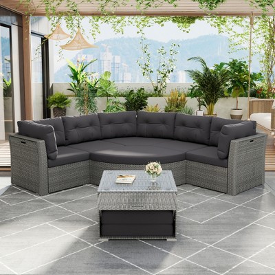 JUJABU Rattan Patio Furniture Set With Cushions and Center Table for Patio, Lawn, Backyard, Pool, Grey