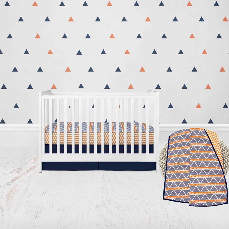 Bacati - Boys Triangles Orange Navy 3 pc Crib Bedding Set, 1 of 7