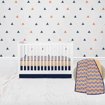 Bacati - Boys Triangles Orange Navy 3 pc Crib Bedding Set
