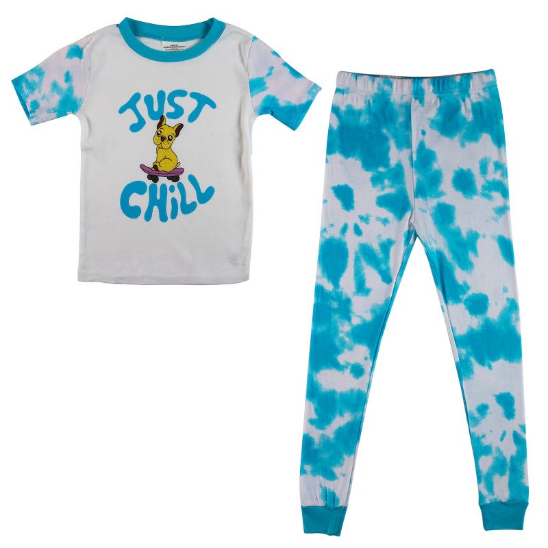 Just Chill Dog Blue Wash And Rainbow Dreams Short Sleeve Youth Girls 2-Pack Pajama Set, 3 of 7