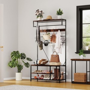 5-in-1 Hall Tree with Bench - Entryway Organizer w/ Adjustable Shelf ...