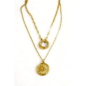 Slickblue Double Strand Necklace, Evil Eye Coin Pendant For Women, Trendy Boho Jewelry, Gold, 16" - 1 of 3