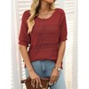 Coolmee Womens Summer Tops Casual Crewneck Half Sleeve Crochet Hollow Out Knit Pullover Sweater Shirts - 3 of 4