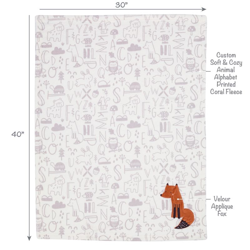 Bedtime Originals Animal Alphabet Gray/White Fox Appliqued Fleece Baby Blanket, 5 of 8