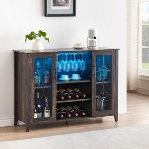 Wine Bar Cabinet with Detachable Rack, Wine Cabinet with Mesh Door, Liquor Cabinet with Glass Holder, Coffee Bar for Home - 1 of 4