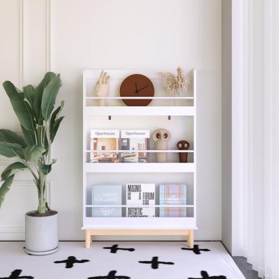 LIVAREEmlen Wall-Mounted Bookshelf with 3 Front-Facing Display Shelves and Natural Wood Base for Toddler Bedroom, Nursery or Playroom