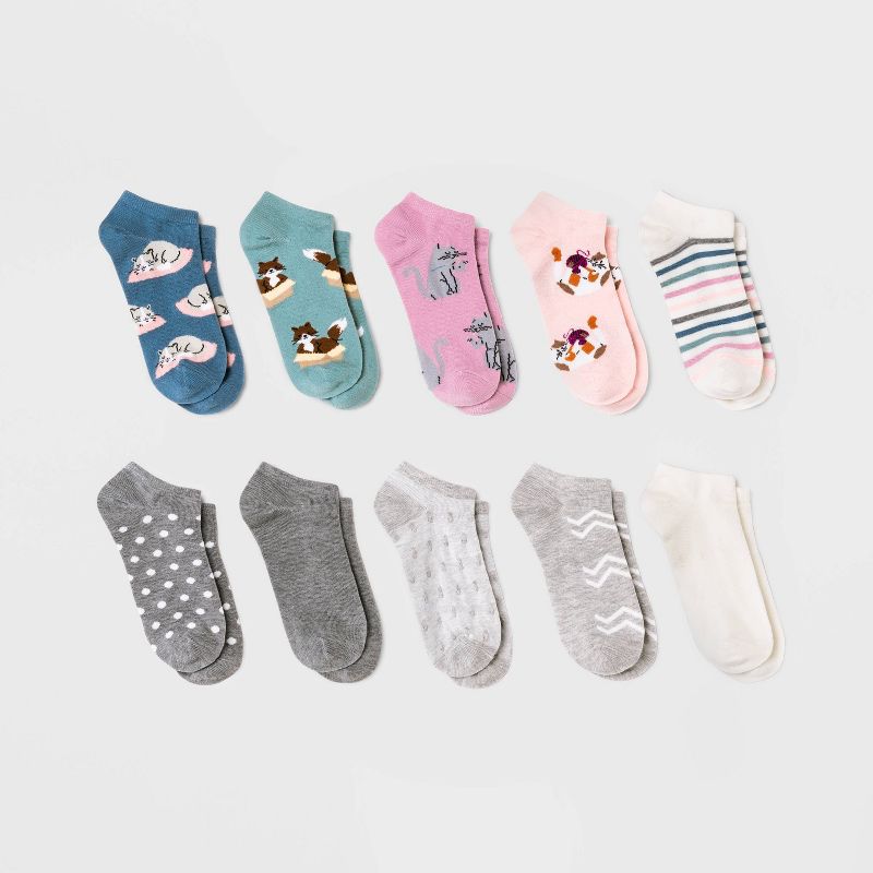 Women&#39;s Cat 10pk Low Cut Socks - Xhilaration&#8482; Assorted Colors 4-10, 1 of 3