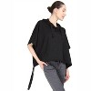 Memoi Women's Hooded Cotton Blend Cape with Tie Detail and Embroidery Limo - 2 of 4