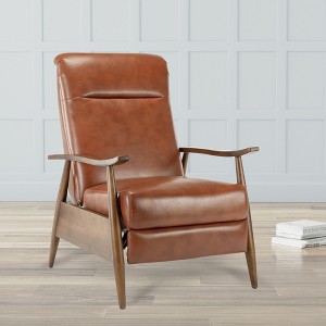 Faux Leather Wood Arm Push Back Recliner with Chestnut Wood Arms, Cushioned Headrest and 3-Position Mechanism - 1 of 4