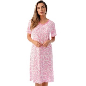 Just Love Womens Short Sleeve Nightgown  - Sleep Dress with Bow -  Pink - Paisley 2X - 1 of 3