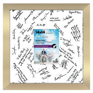Americanflat 14x14 Gold Wedding Signature Picture Frame Displays 5x7 Photo with Polished Glass - 1 of 4