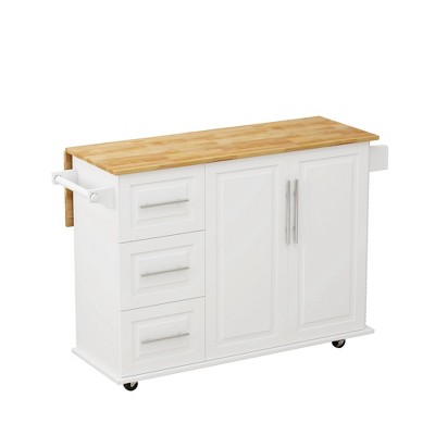 NicBex 3 Drawer Rolling Kitchen Island Cart with 2 Door Cabinet,Kitchen Island on Wheels with Towel Rack and Spice Rack,Island Table for Kitchen,White