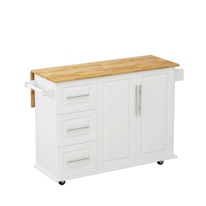 NicBex 3 Drawer Rolling Kitchen Island Cart with 2 Door Cabinet,Kitchen Island on Wheels with Towel Rack and Spice Rack,Island Table for Kitchen,White - 1 of 4