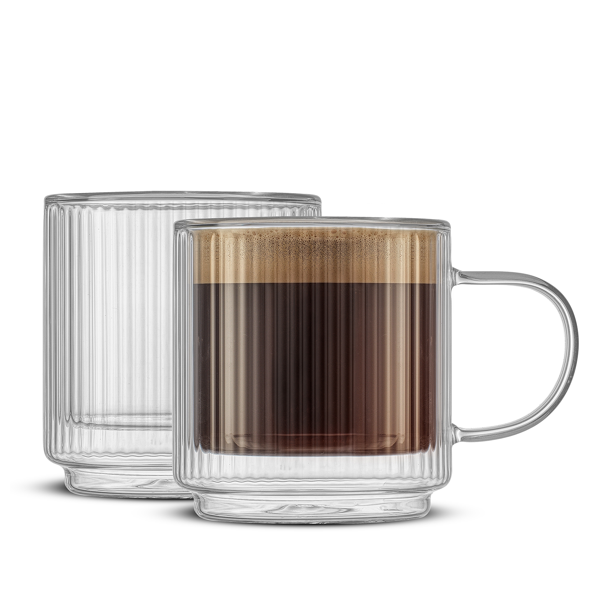 Haven Fluted Stackable Double Wall Glass Mugs - 13.5 oz - Set of 2