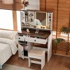 37.4" Farmhouse Vanity Desk with Lighted Mirror, Charging Station, Drawers, Shelves and Stool, Makeup Table for Bedroom - 3irtyhousy - 2 of 4