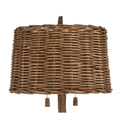 Rustic Faux Wood Floor Lamp with Wicker Shade