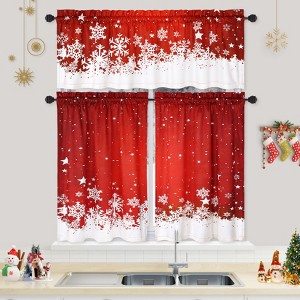 2 Panels Set Christmas Shower Curtains, Floral Snowflake Decoration Curtains, Thermal Insulated Room Darkening Short Curtain for Bathroom - 1 of 4